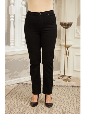 Rmg Beli Lastikli Büyük Beden Siyah Kot Pantolon