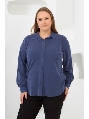 Rmg Büyük Beden Modal Kumaş Gömlek Indigo