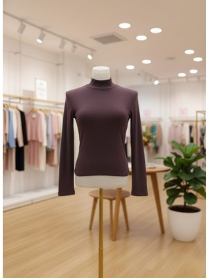 Yarım Balıkçı Yaka  Uzun Kollu Düz Kesim Kadın Bluz