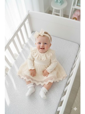 Miniday Baby Kız Bebek Mevlütlük Elbise Bandanalı Dantelli ELB1072