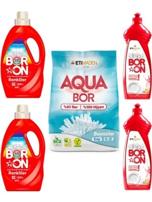 Boron Sıvı Çamaşır Deterjanı Renkliler  Için 52 Yıkama+ Aquabor Beyazlar 40 Yıkama+ Bulaşık Deterjanı