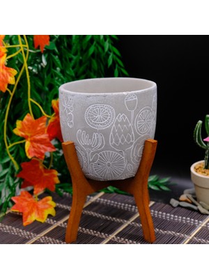 BGG Lale Motifli Eskitme Orkidelik Beton Saksı