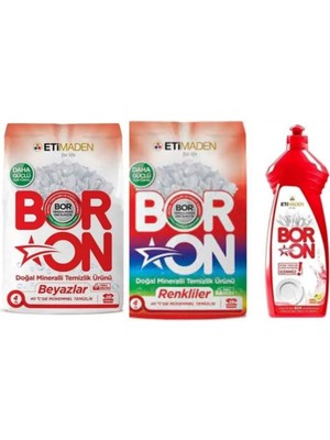 Boron Çamaşır Deterjanı Renkliler 4 kg ve Beyazlar Toz Deterjan 4 kg + 1 Adet El Bulaşık Deterjanı