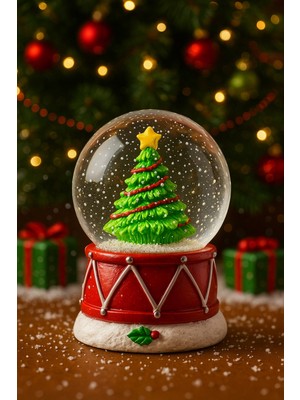 Deco Elit 2026 Yılbaşı Noel Süslü Çam Ağacı Temalı Mini Boy Işıklı Kar Küresi 6.5 cm A