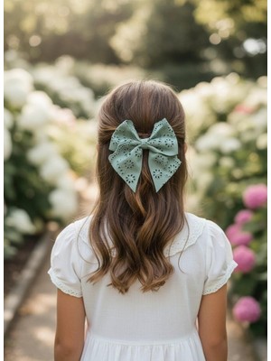 Toka Delisi El Yapımı Yeşil Fisto Çocuklar Için Kelebek Fiyonklu Toka Davet Balo Özel Gün Pens Toka