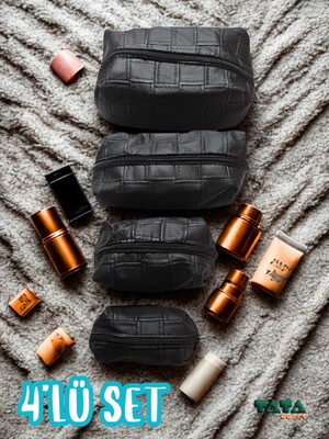 Şık ve Çok Amaçlı 4 Parça Makyaj Çanta Seti, Düzenli Saklama Için Ideal