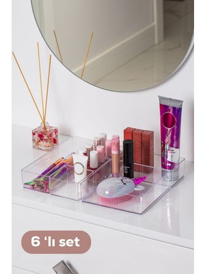 Şeffaf Çok Amaçlı Takı Düzenleyici Kutu, 6'lı Set, Çekmece Içi Organizer