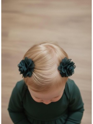 Toka Delisi Yılbaşı Yeşil Saçsız Bebek Tokası, Tüllü Kurdeleli Saçsız Bebek Tokası