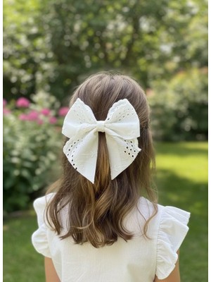 Toka Delisi El Yapımı Ekru Fisto Çocuklar Için Kelebek Fiyonklu Toka Davet Balo Özel Gün Pens Toka