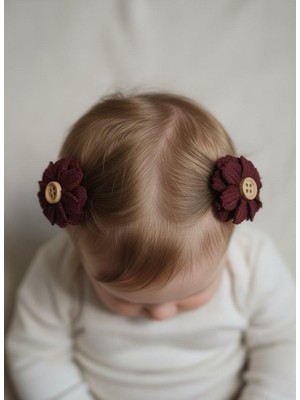 Toka Delisi Bordo Saçsız Bebek Tokası, Sevimli Tüllü Kurdeleli Pullu Örme Figürlü Saçsız Bebek Tokası