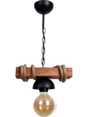 Feyza Design Rustik Ahşap Tekli Avize, Halat Detaylı, Şık ve Sıcak Atmosfer Sağlar