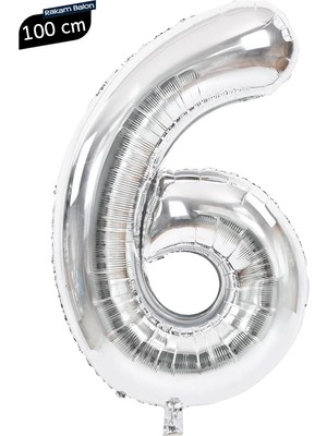 Parti Pera 6 Yaş 100 cm Gümüş Rakam Folyo Balon Doğum Günü Yaş Balonu