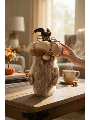 Vanilya Gift Dekoratif Şans Cücesi Kitap Tutucu Ev Ofis Salon Dekoru-Pumpkin Head Krem/bej 50 cm