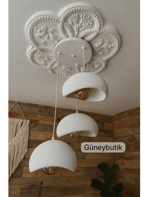 Feyza Design 3'lü Beton Görünümlü Rustik Sarkıt Modern Avize, E27 Ampul Dahil