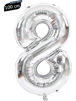 Parti Pera 8 Yaş 100 cm Gümüş Rakam Folyo Balon Doğum Günü Yaş Balonu