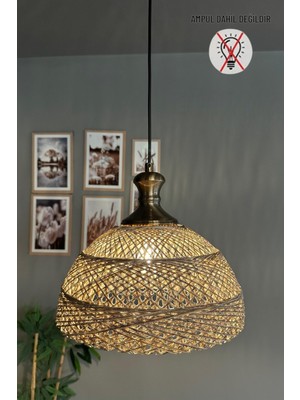 Feyza Design El Yapımı Bohem Jüt Iplik Avize, Alaca Ekru, Eskitme Detaylı