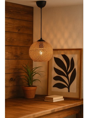 Feyza Design Şık Hasır Ipli Top Sarkıt, 21 Cm, Doğal ve Modern Aydınlatma Seçeneği