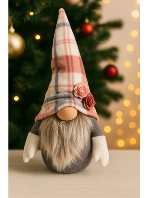 Vanilya Gift Dekoratif Şans Cücesi Ev Ofis Dekoru-Gingham Boy Kiremit Ekose 35 cm