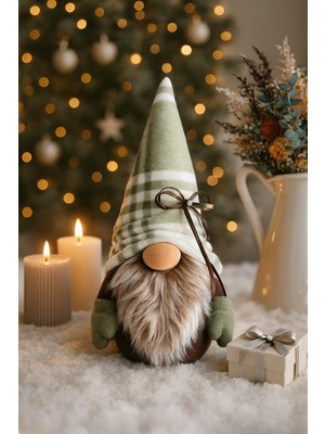 Vanilya Gift Dekoratif Şans Cücesi Ev Ofis Dekoru-Gingham Boy Yeşil Ekose 35 cm