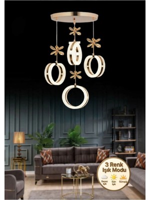 Feyza Design 4’lü Gold Renkli Kristal Taşlı LED Sarkıt Avize, Modern ve Şık Tasarım