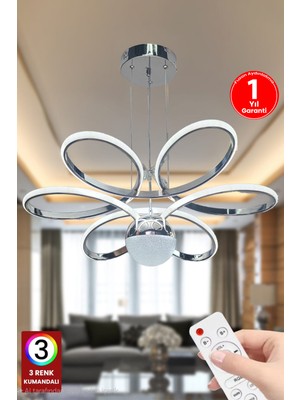 Feyza Design 3 Renk Toplu Krom Gümüş LED Avize, Salon ve Oturma Odası Için Ideal