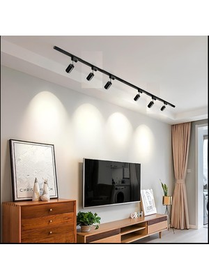 Feyza Design 6'lı Siyah Kasa LED Ray Spot, 360° Dönen, 2m Raylı Armatür