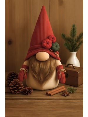 Vanilya Gift Dekoratif Şans Cücesi Ev Ofis Dekoru-Velvet Boy Koyu Kırmızı 35 cm