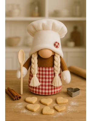 Vanilya Gift Dekoratif Şans Cücesi Ev Ofis Mutfak Dekoru-Chef Girl Aşçı Cüce 25 cm
