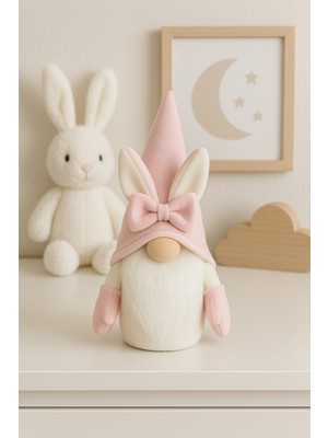 Vanilya Gift Dekoratif Şans Cücesi Ev Ofis Bebek Odası Dekoru-Rabbit Boy Pudra 35 cm