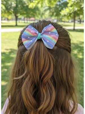 Toka Delisi Gökkuşağı Kurdele Fiyonk Toka, El Yapımı Özel Gün Grogren Kurdele Çocuk Klipsli Kiz Cocuk Tokası