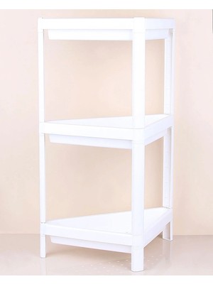 MegaSepet Üçgen 3 Katlı  Raf Ünitesi -  Mutfak - Banyo  Depolama Rafı - Beyaz