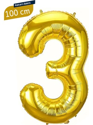 Parti Pera 3 Yaş Gold Renk Rakam Folyo Balon 100 cm