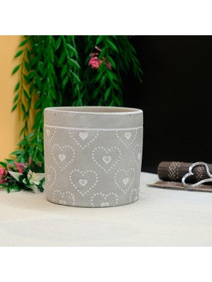 BGG Kalp Desenli Beyaz Orkidelik Beton Saksı
