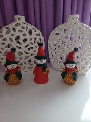 Hanlar Home 3'lü Kış/yılbaşı Konseptli Şapkalı Kardan Adam Figürleri