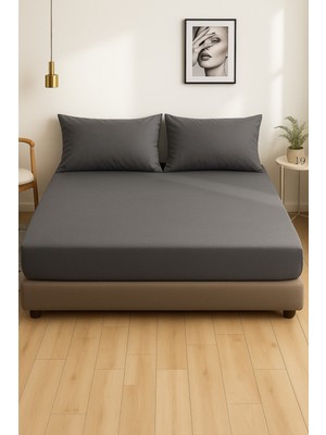 CS İlkim Antrasit Renkli %100 Pamuklu Penye Kumaş Fitted Lastikli Çarşaf