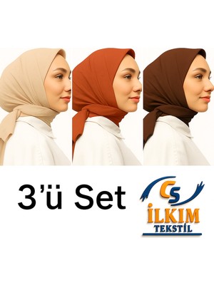 CS İlkim Eşarp Bambu Kraş Eşarp 3’lü Set Bej,kiremit,kahverengi