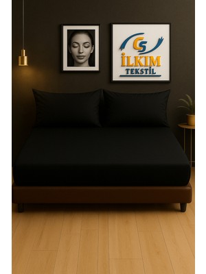 CS İlkim Lastikli %100 Pamuk Penye Kumaş Fitted Lastikli Çarşaf Siyah
