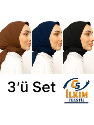 CS İlkim Eşarp Bambu Kraş Eşarp 3’lü Set Kahverengi,siyah,lacivert