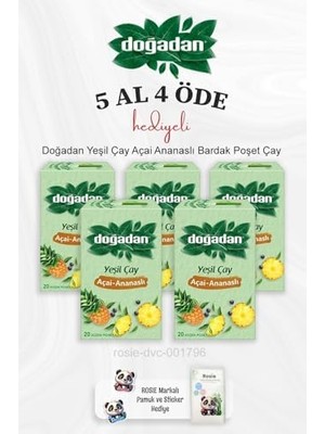 Storemax Yeşil Çay Açai Ananaslı Bardak Poşet Çay 5 Al 4 Öde ve Rosie Pamuk