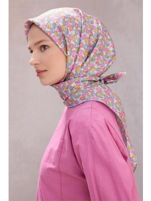 Belli Tivil Saf Ipek Eşarp 4204 - 80 Açık Mavi Çiçek Desen