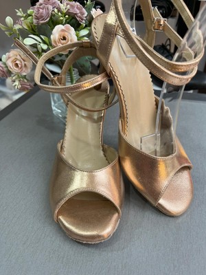 Bitangosu Altın Iz” Rose Gold Deri 8,5 cm 13 Pont Kelebek Model Tango, Dans ve Salon Ayakkabısı