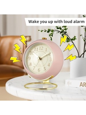 Storemax Çalar Saat Analog, Klasik ve Taşınabilir Masa Saati, Gece Işıklı, Pil ile Çalışan, Sessiz Alarm Özellikli, Yatak Odası ve Çalışma Alanları Için Uygun (Pembe)