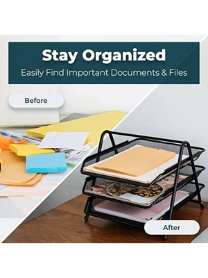 Storemax Mektup Tepsisi Masa Düzenleyici, 3 Katmanlı Mesh Kağıt Tepsisi, Belge, Mektup, Ofis Kağıt Düzenleyici, Siyah