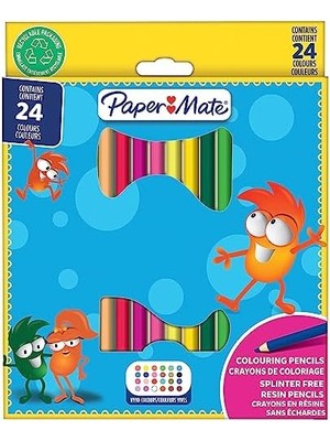 Storemax Paper Mate Çocuk Boya Kalemi Önceden Kesilmiş Renkli Kalemler, Renk Çeşitliliği, 24 Kalem