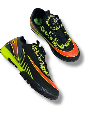 Laliga 620 Mekanizmalı ve Otomatik Akıllı Bağcıklı Çocuk Halısaha Ayakkabı Siyah Turuncu Desenli