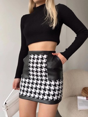 Hsc Bilişim Deri Garnili Kaz Ayağı Kaşe Etek Siyah H24604