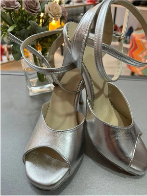 Bitangosu “ay Işığında Adım Gümüş Deri 8,5 cm 13 Pont Kelebek Model Tango, Dans ve Salon Ayakkabısı