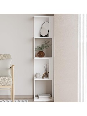 Storemax Herry Köşe Kitaplık – Dekoratif Raf Ünitesi, Modern Kütüphane, Beyaz