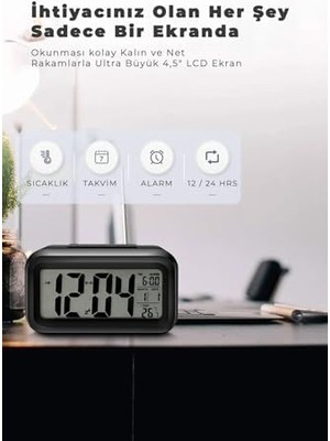 Storemax Fotoselli Işık Sensörlü Termometreli Alarmlı Dijital Masa Saati (Siyah)