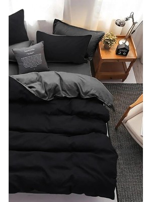 Storemax Dubbelsid Çift Taraflı Nevresim Takımı Çarşafı Lastikli 200 * 220 Siyah-Gri